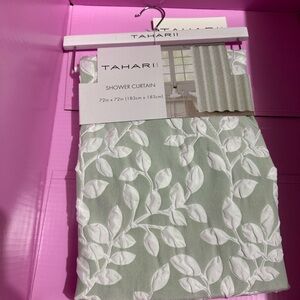 Tahari Sage and White Leaf Shower Curtain